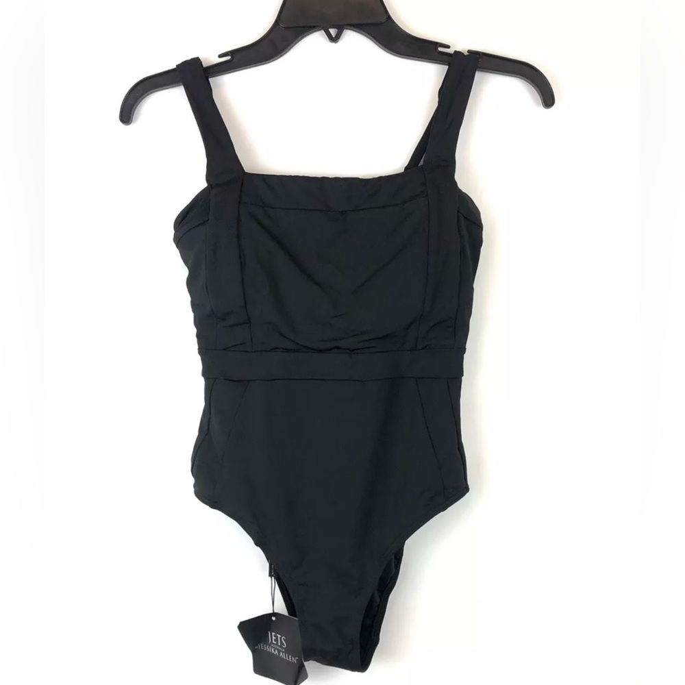 Jets Swimwear, Women’s Black Square Neck One Piece Swimsuit, Size 6
